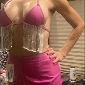 Hot and delicious hot pink veggie leather bikini and faux leather pants. Nwt